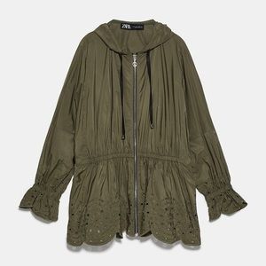 Zara Embroidered Eyelet Jacket-Khaki Size: Small